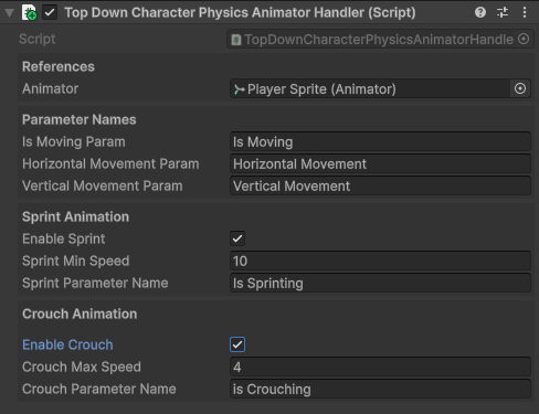 Top-Down Character Physics Animator Handler Component