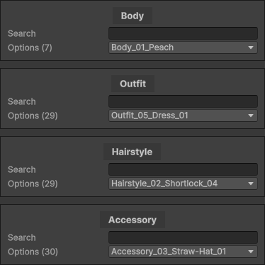 Layered Character template: Layers List