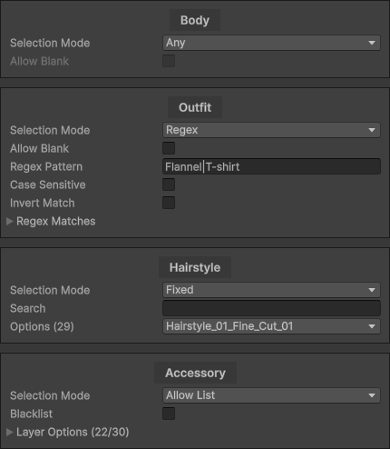 Layered Character Template: Layers List