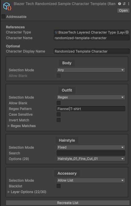 Randomized Layered Character Template