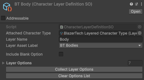 Character Layer Definition asset