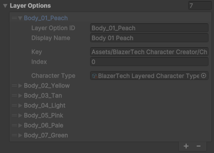 Character Layer Options List