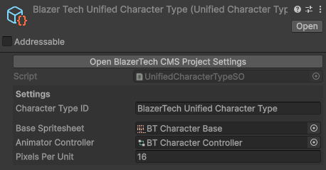 Unified Character Type Asset