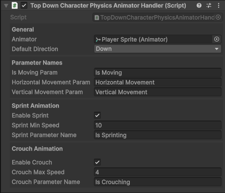Top Down Character Physics Animator Handler Component